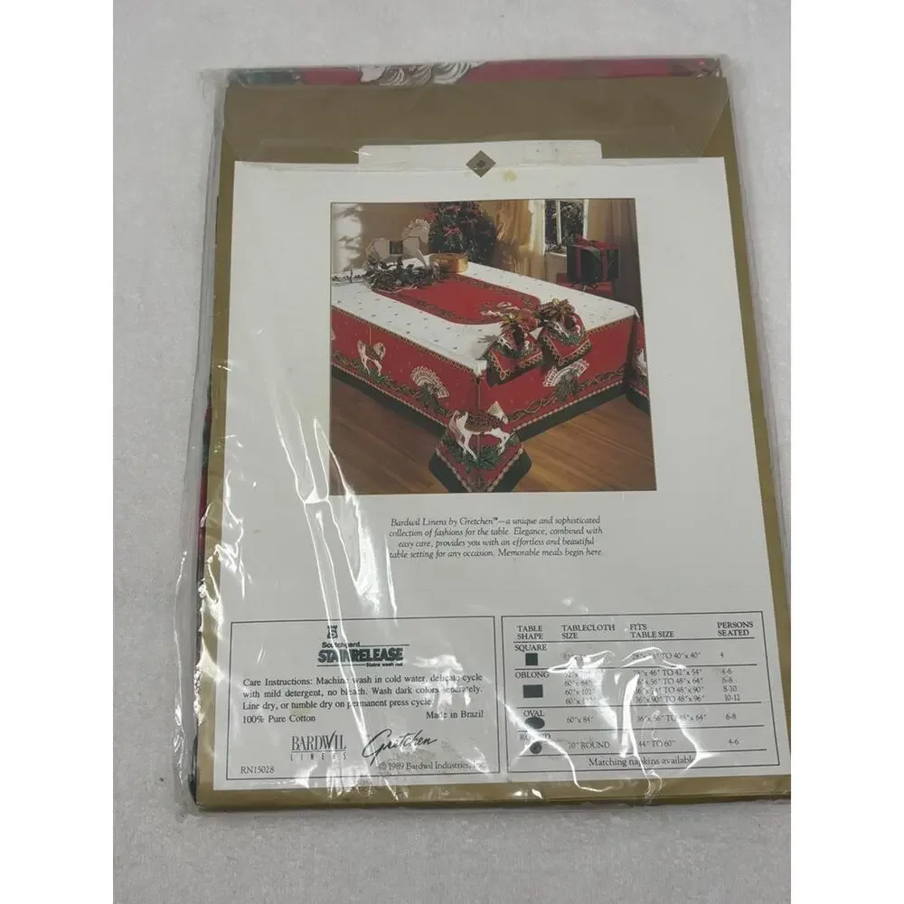 Vtg Bardwil Christmas Tablecloth Napkins Oblong‎ 52X70 Horse Victorian Tidings